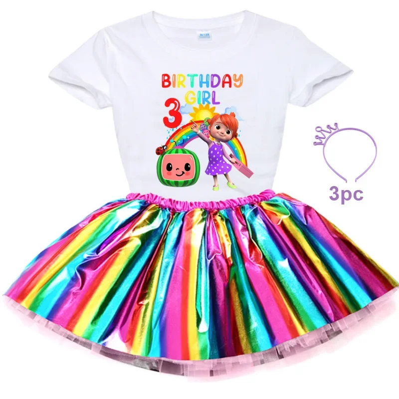 Mädchen Geburtstag Tutu Set Regenbogen Rock Benutzerdefinierte Name Alter Party T Shirt Anzug Prinzessin Kleid Kinder Mädchen Shirt Kinder Kleidung Outfit Image