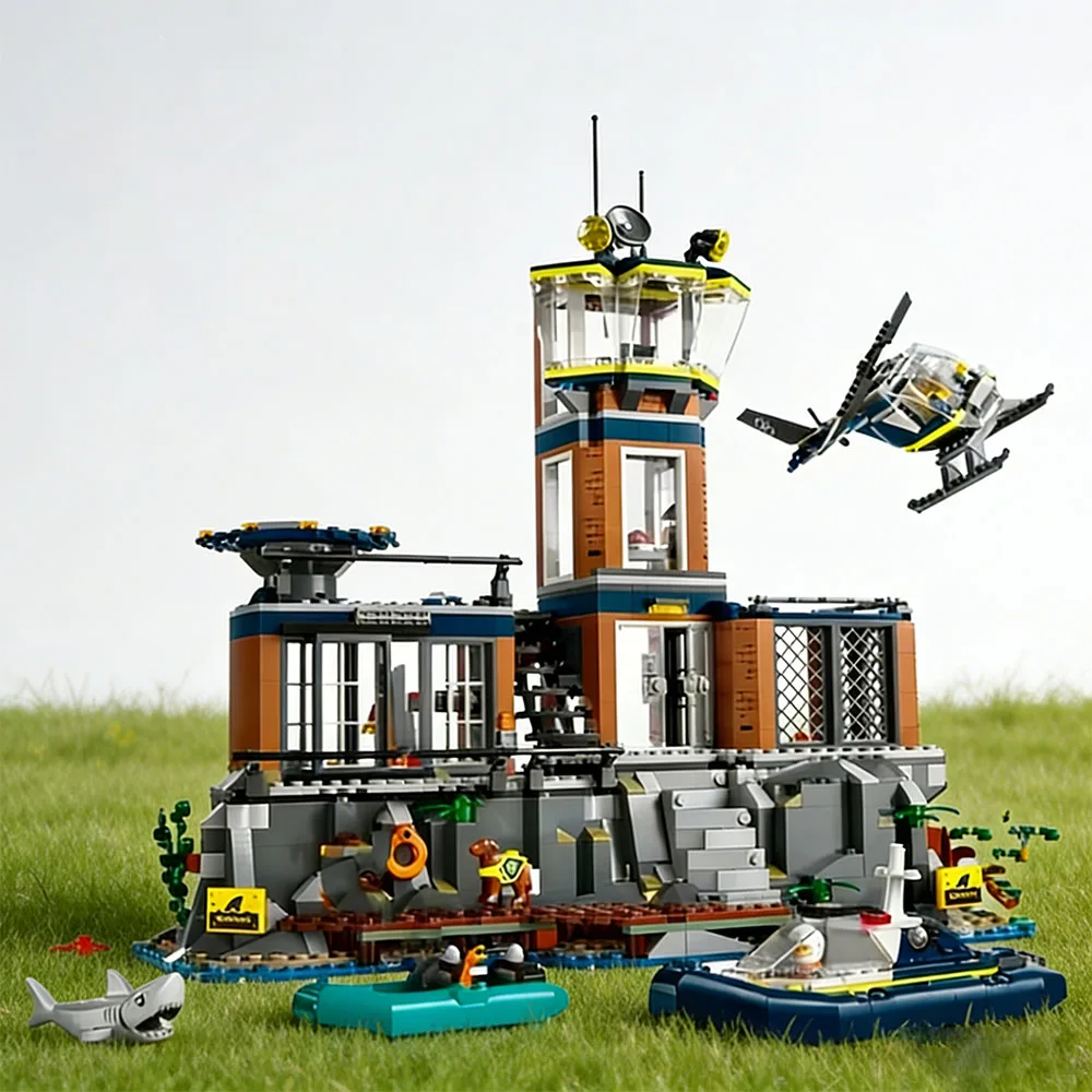 MOC 980-Teiliges Set Stadt-Serie Bausteine Gefängnisinsel-Modell Station Spielzeug Montage-Festival Party-Geschenke