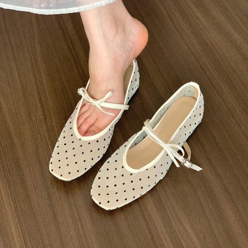 Gepunktete Schleifen-Ballerinas für Damen – Sommer 2026: Neuer Stil, atmungsaktiv und bequem, Party- und Kleidersandalen für Damen Image