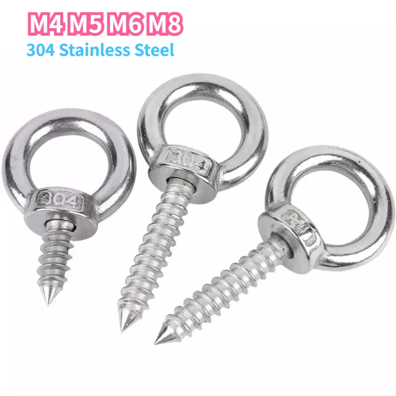 304 Edelstahl Aufhängeringe mit Selbstschneidenden Schrauben M4 M5 M6 M8, Runde Ringhaken, Selbstbohrende Schafaugenringe, Holzbolzen Image