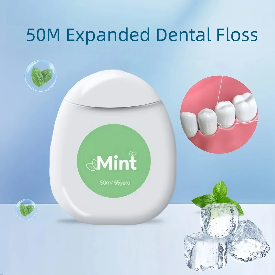 50 m/Rolle gewachste Minzgeschmack Dental Expanded Floss Nylon Expanding Floss Roll Expansion Floss Interdental Clean Tool für Mundpflege Image