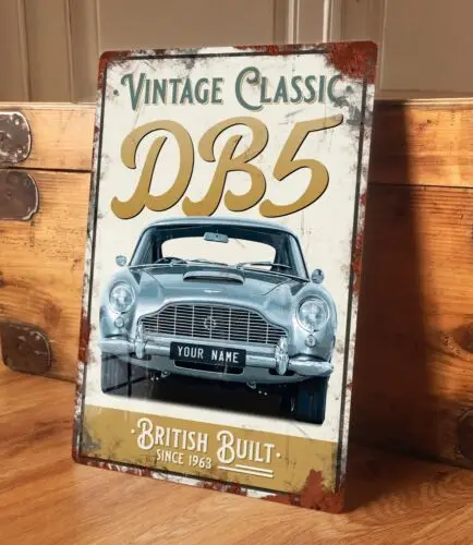 Personalisiertes DB5 British Classic Sports Car Vintage Metall-Garagenschild 8x12 Zoll – Aluminium Image