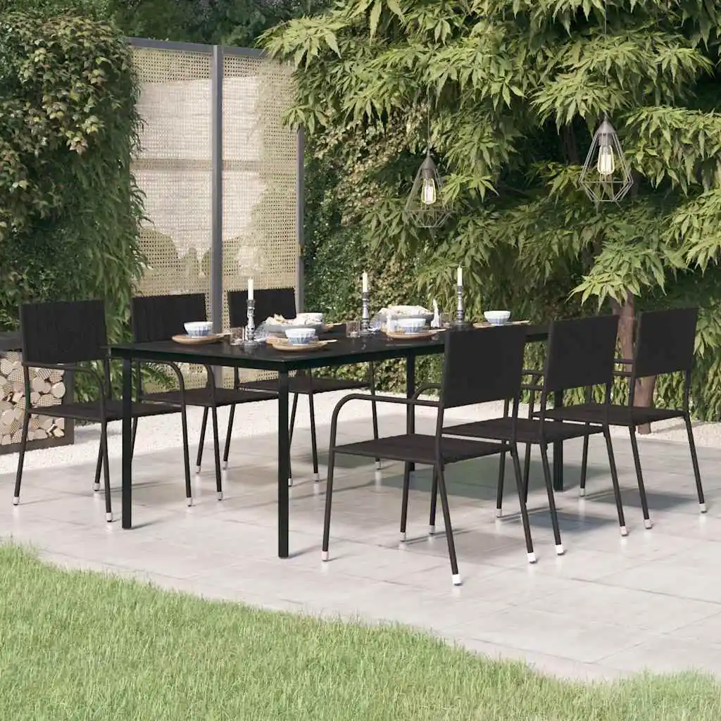 Schwarzer Garten-Esstisch, 200x100x74 cm, Stahl und Glas, moderner, wasserfester Gartentisch aus Holz für Terrasse und Hof (nur Tisch)