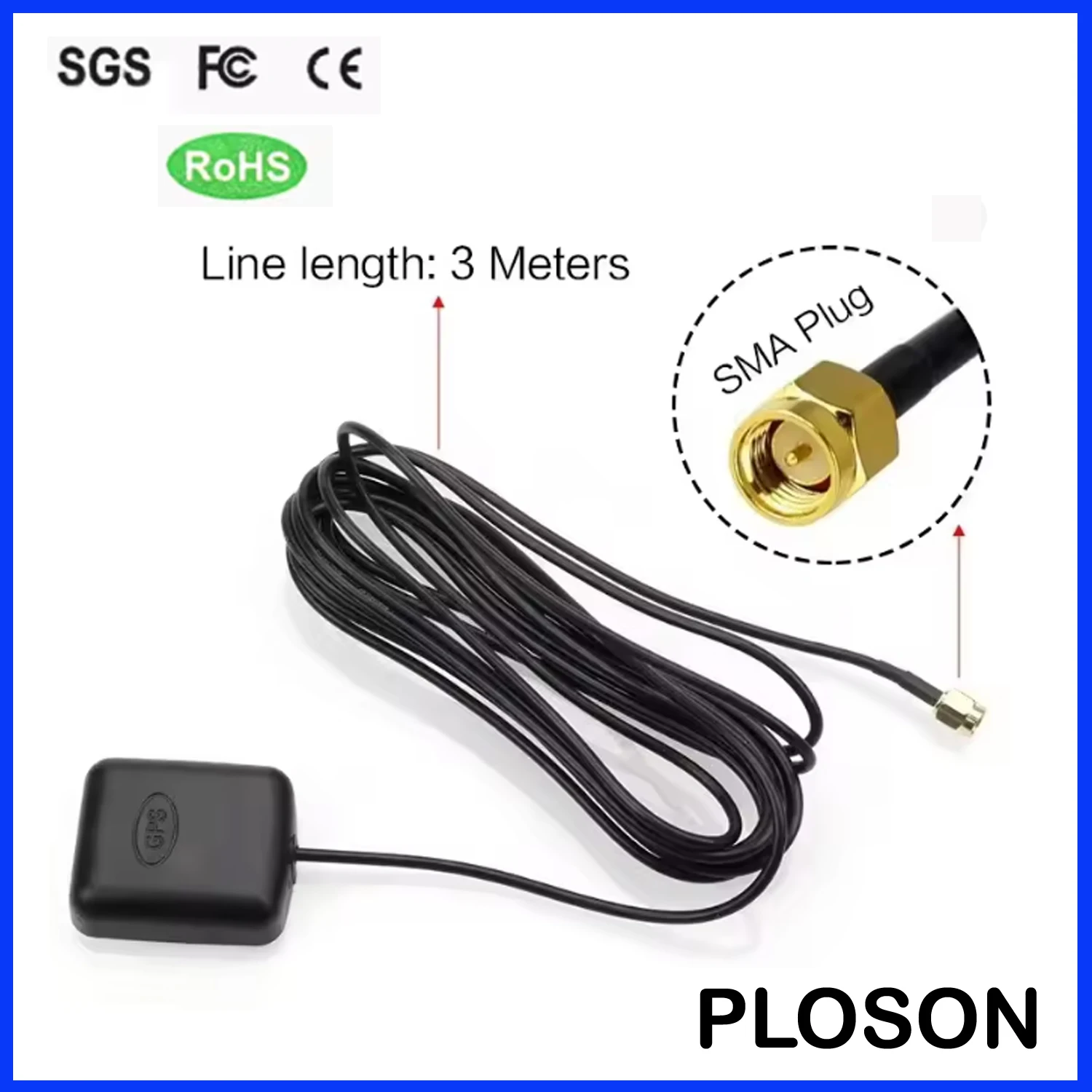 PLOSON GA-06 Waterproof GPS Antenna for marine Yacht Car, SMA Male Plug, 3m cable, Navigation for Marine Boat Car Vehicle