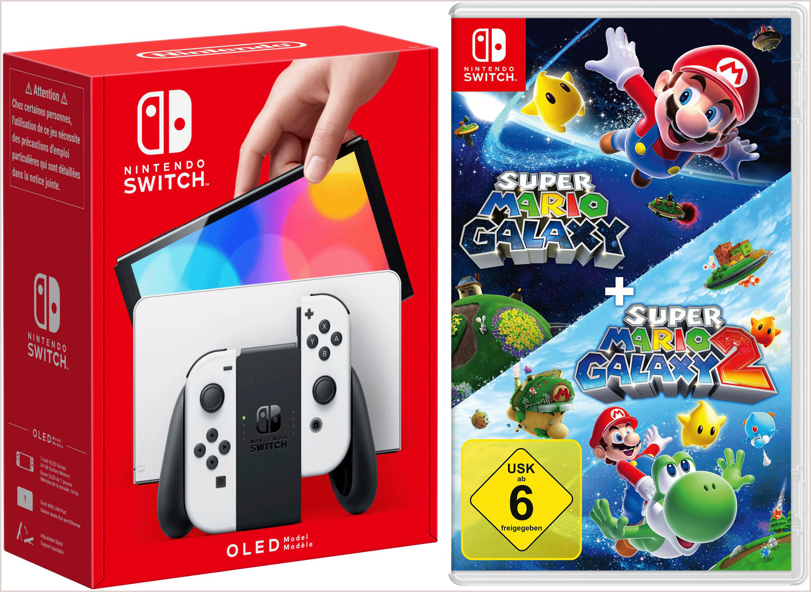 NINTENDO SWITCH Konsolen-Set "NSW OLED Konsole weiss inkl.Super Mario Galaxy 1+2", weiß, B:24,2cm H:1,39cm T:10,2cm, Spielekonsolen