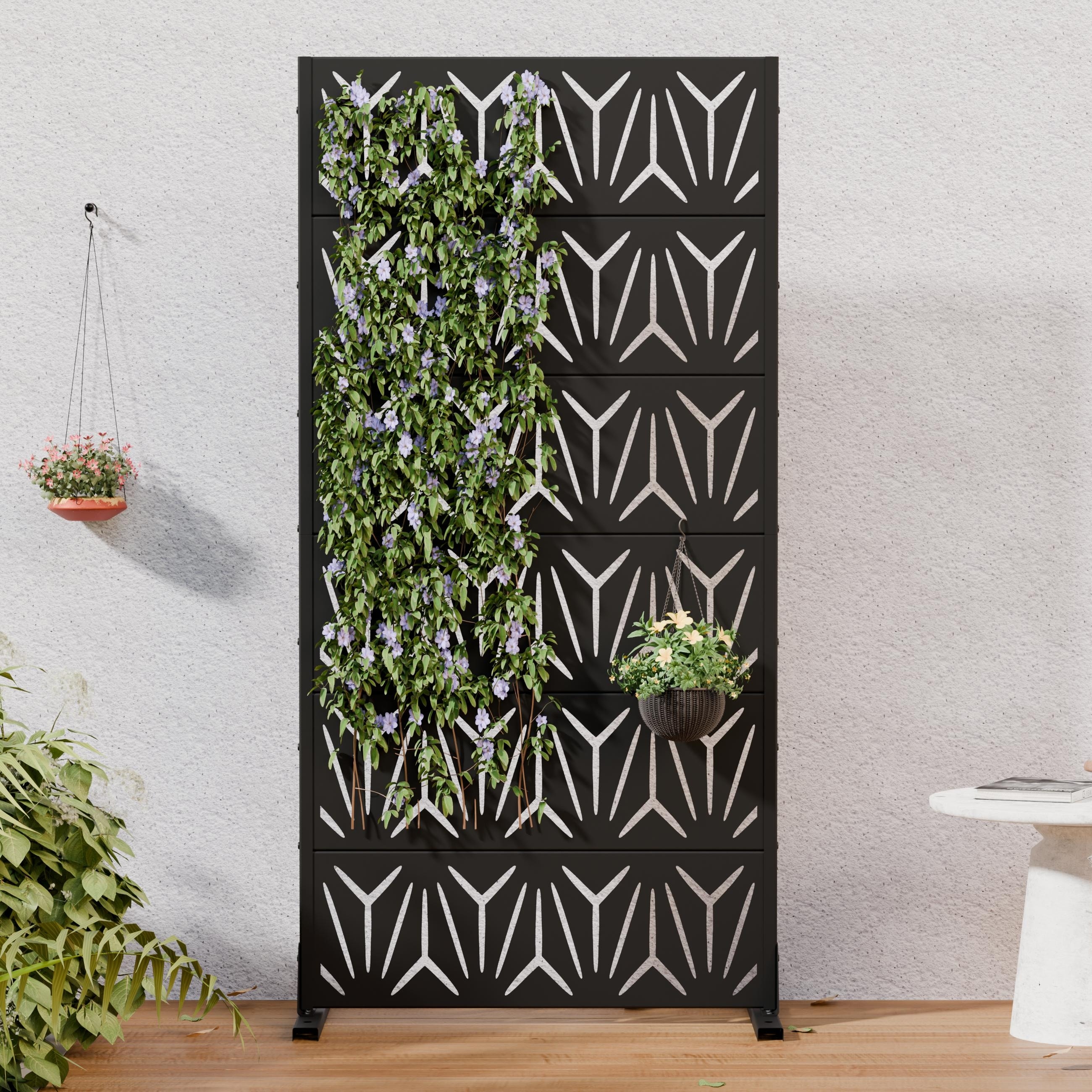 Outdoor Metal Privacy Screen Freestanding Decorative Privacy Fence Panel with Stand Weather-Resistant Privacy Divider