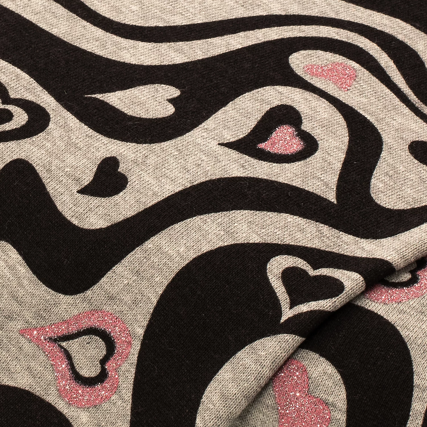 Sweatstoff Herzen, grau/rosa