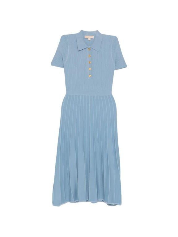 Polo-Collar Ribbed-Knit Midi Dress - Blue - Michael Kors Dresses