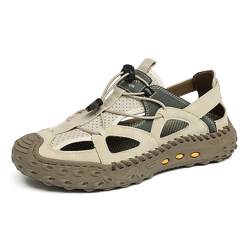 Beigefarbene Herren-Sneaker mit Cut-outs, Schnürung, leicht, atmungsaktiv und komfortabel – ideal zum Wandern, für Reisen, Freizeit im Freien, Sommerabenteuer und aktive Freizeitkleidung. Image