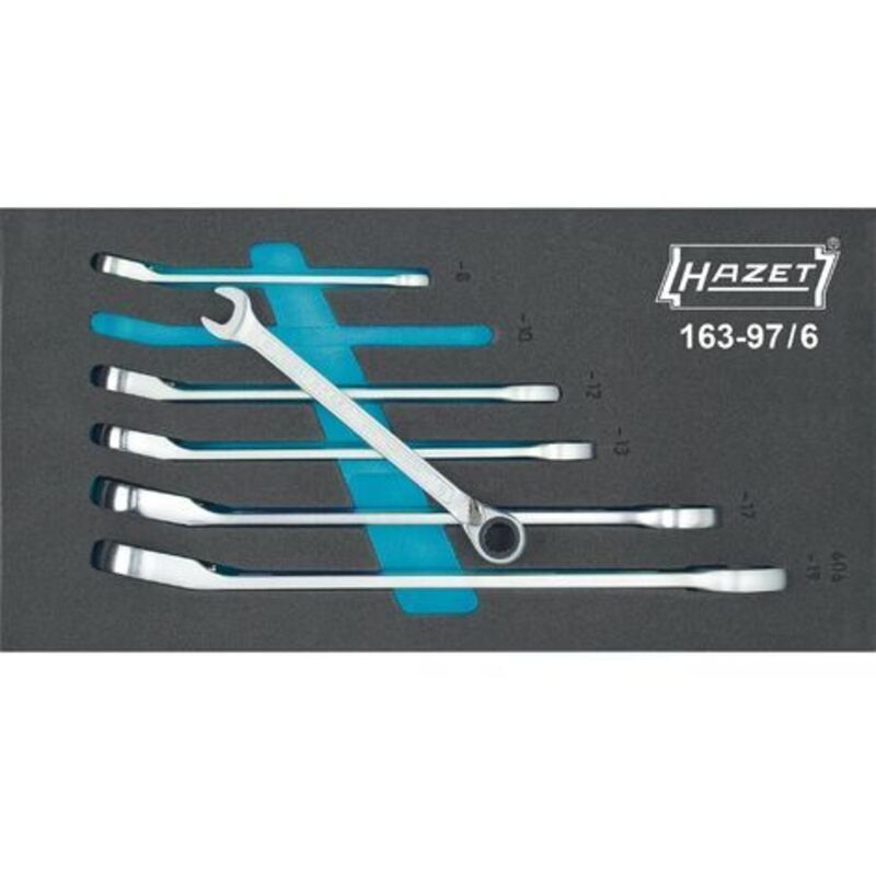 Serie Di Chiavi Combinate Con Cricchetto 163-97/6 ∙ Profilo Trazione Con Doppio Esagono Esterno ∙ 6-pezzi ∙ 8 ∙ 10 ∙ 12 ∙ 13 ∙ 17 ∙ 19