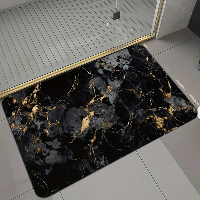 Tapis de salle de bain en marbre noir et or VIKAMA, tapis de bain antidérapant et absorbant, tapis de douche de luxe pour la décoration de la salle de bain à la maison