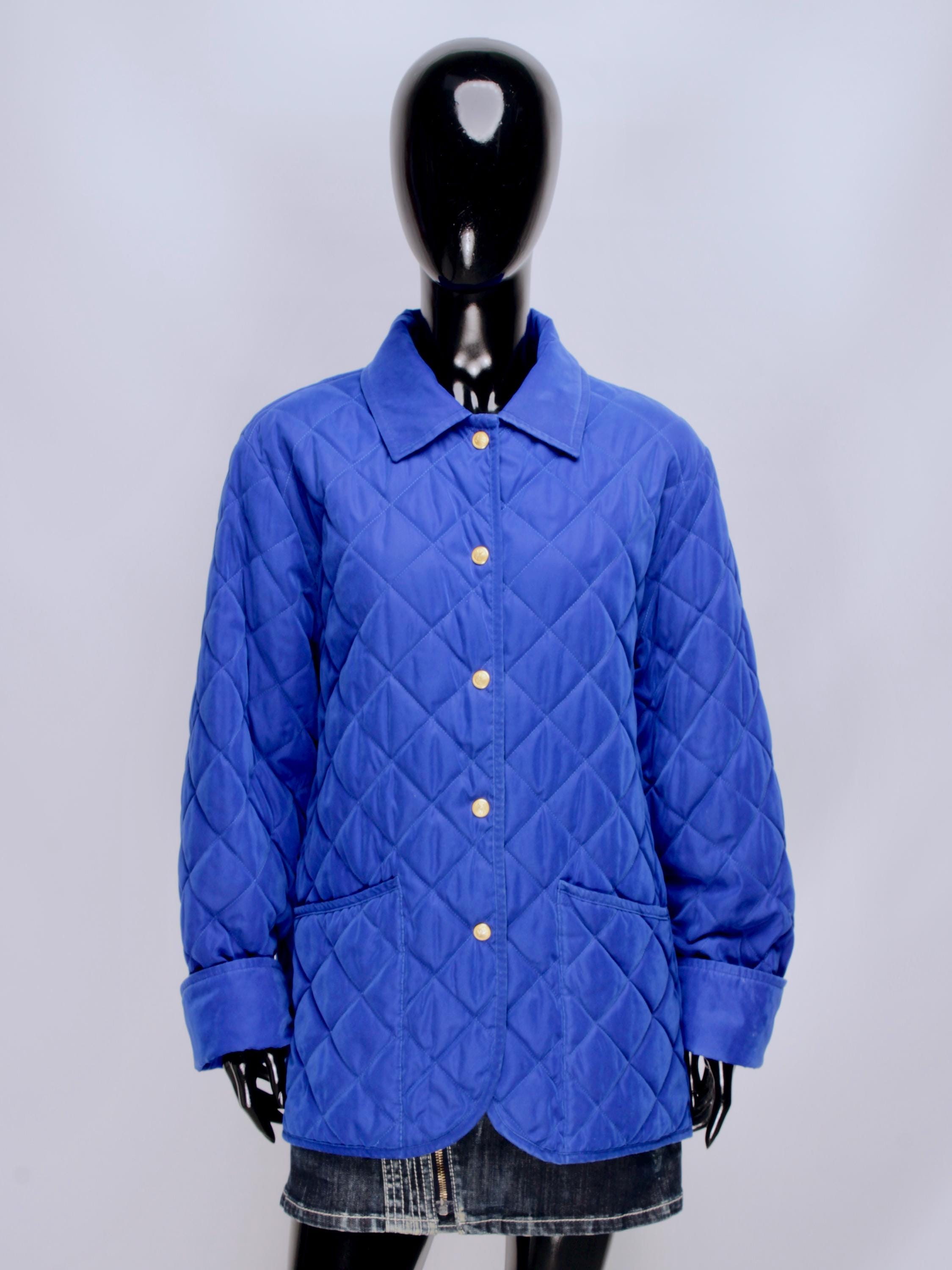 Giacca trapuntata con bottoni automatici blu ETRO Milano Vintage da donna, 100% seta, taglia M