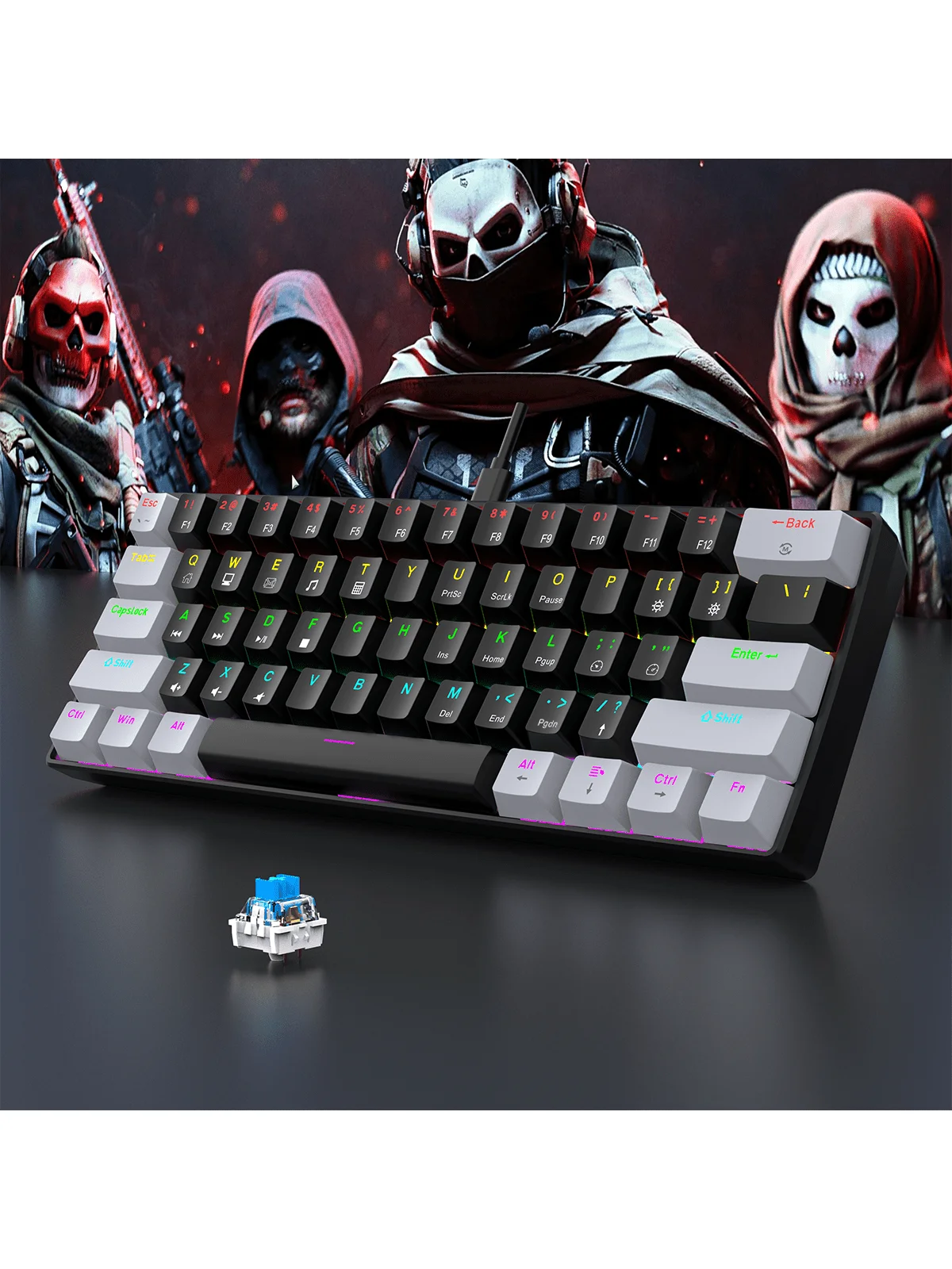 60 % kabelgebundene mechanische Gaming-Tastatur, RGB-Hintergrundbeleuchtung, ultrakompaktes Mini-Layout für PC/Mac-Gamer und Typisten, einfaches Reise-Design Image