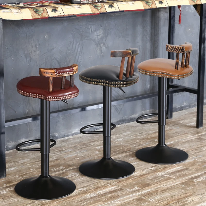 2x industrielle Leder Barhocker 360 ° drehbare verstellbare Küche Frühstück Pub Stühle Vintage Holz Rückenlehne