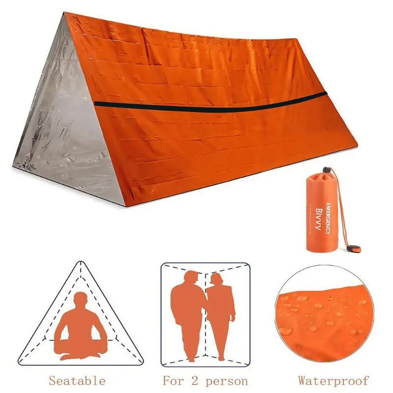 Notfall-Unterschlupf Biwak-Überlebenszelt-Set Mylar-Röhrenzelt Schlafsack Wasserdichte Outdoor SOS Thermodecke Wiederverwendbar Image
