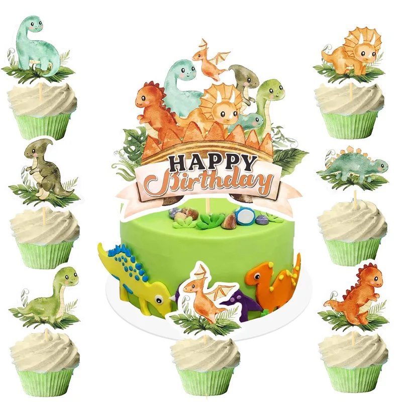 Dschungel-Dinosaurier Geburtstagsdekoration Tortendekoration Backzubehör Safari Happy Birthday Party Deko Partyzubehör Image