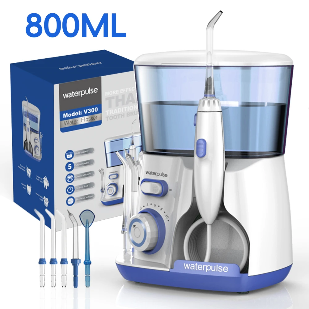 Waterpulse Elektrische Munddusche, 800 ml, großes Fassungsvermögen, Zahnwasserhygiene, Zahnseide, Zahnreiniger mit 5-facher Spitzen Image