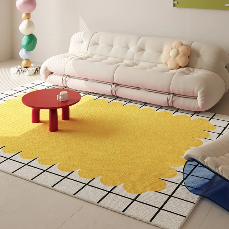 Gelber Wohnzimmerteppich im cremefarbenen Stil, großer Fläche, Schlafzimmer-Nachttischteppich, modern, schlicht, modisch, dekorative Couchtischmatten, Tapis Ajo Image