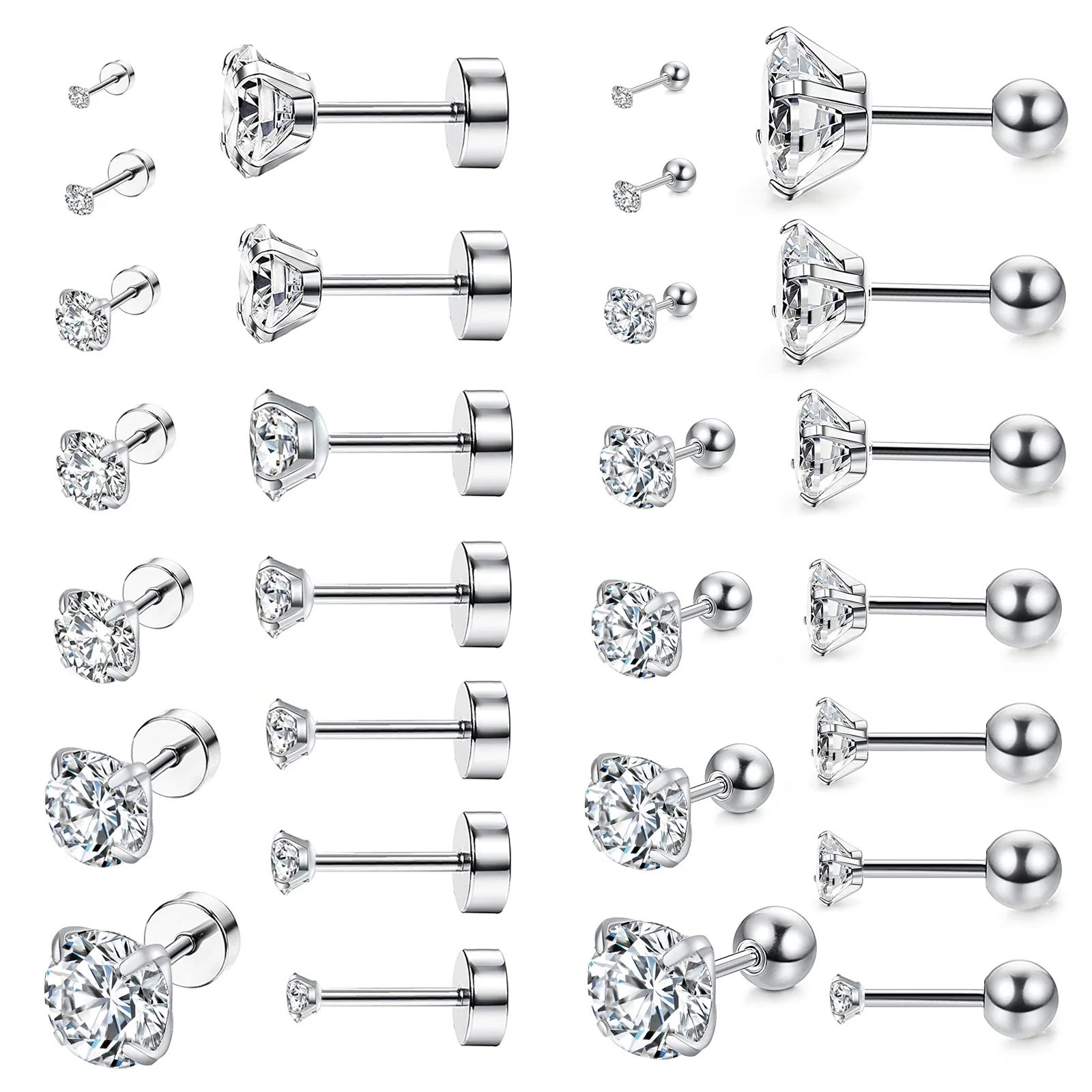 LUXUSTEEL Edelstahl Runde Zirkonia pendientes mujer piercing 2022, Silber Farbe Multilayer Größe Kleine Ohrringe Party