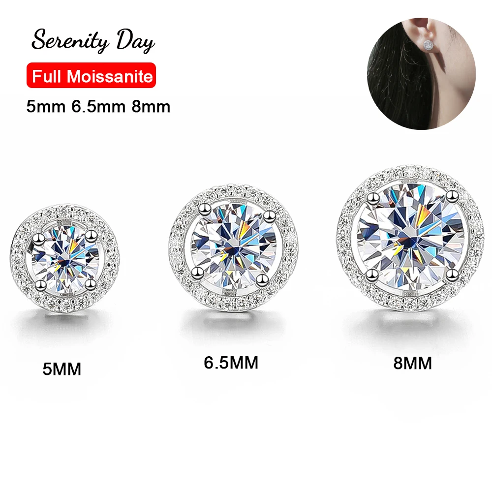 Serenity 0,5 ct 1 ct 2ct Alle D Moissanit Ohrringe Für Frauen Geschenk S925 Sterling Silber Funkelnden Runde Tasche Stud ohrringe Schmuck Image