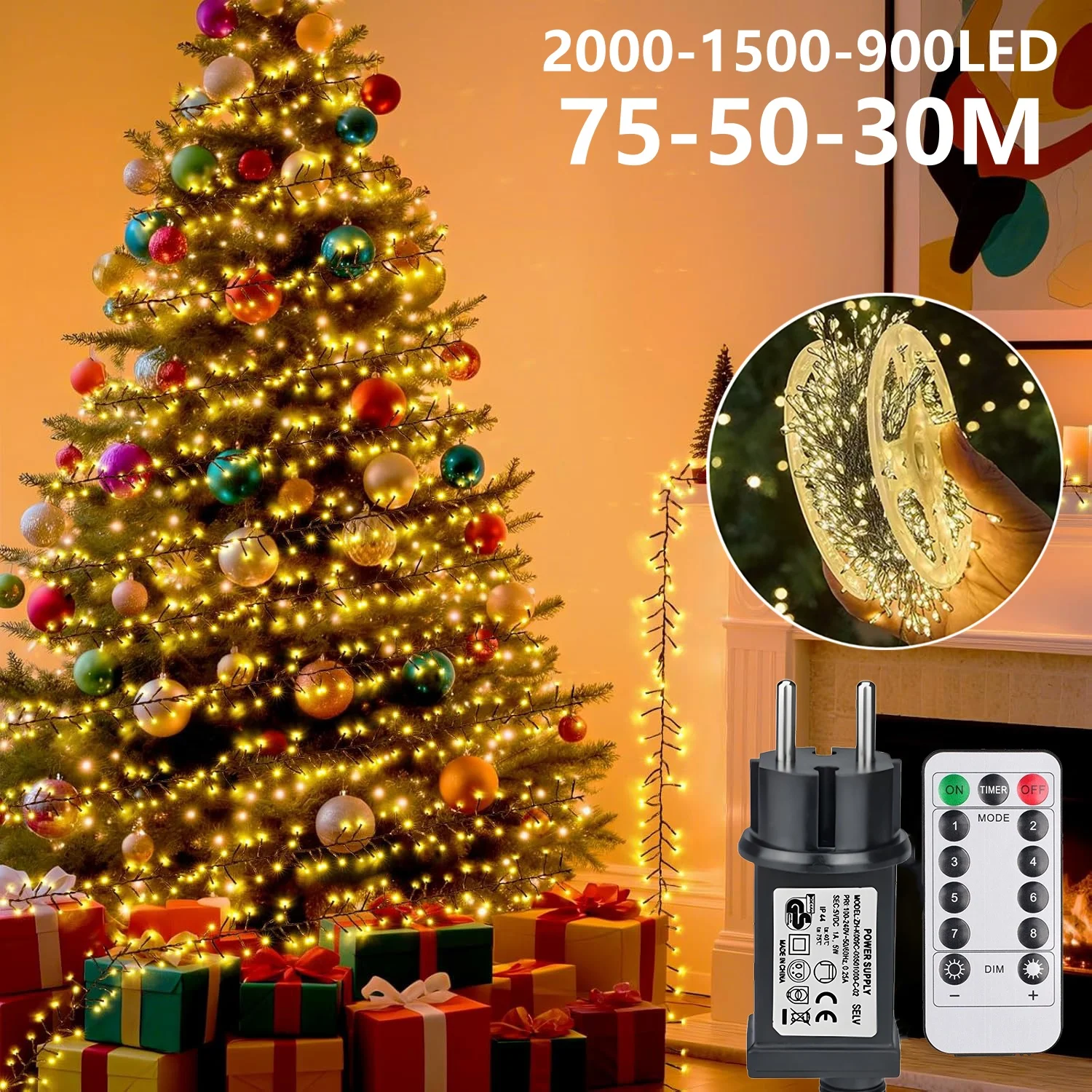 LED-Feuerwerkskörper-Lichterkette, 30–75 m, Girlande, Lichterkette, EU/US-DC, Feiertags-Lichterkette für Hochzeit, Party, Weihnachtsdekoration