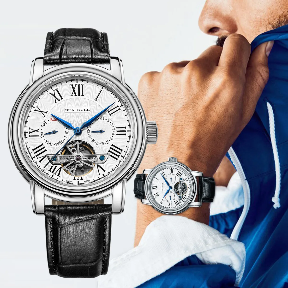 NEUE männer Automatische Mechanische Armbanduhr Seagull ST25 Bewegung Mode Mann Hohl Flywhee Casual Business Uhr 819.624 Image