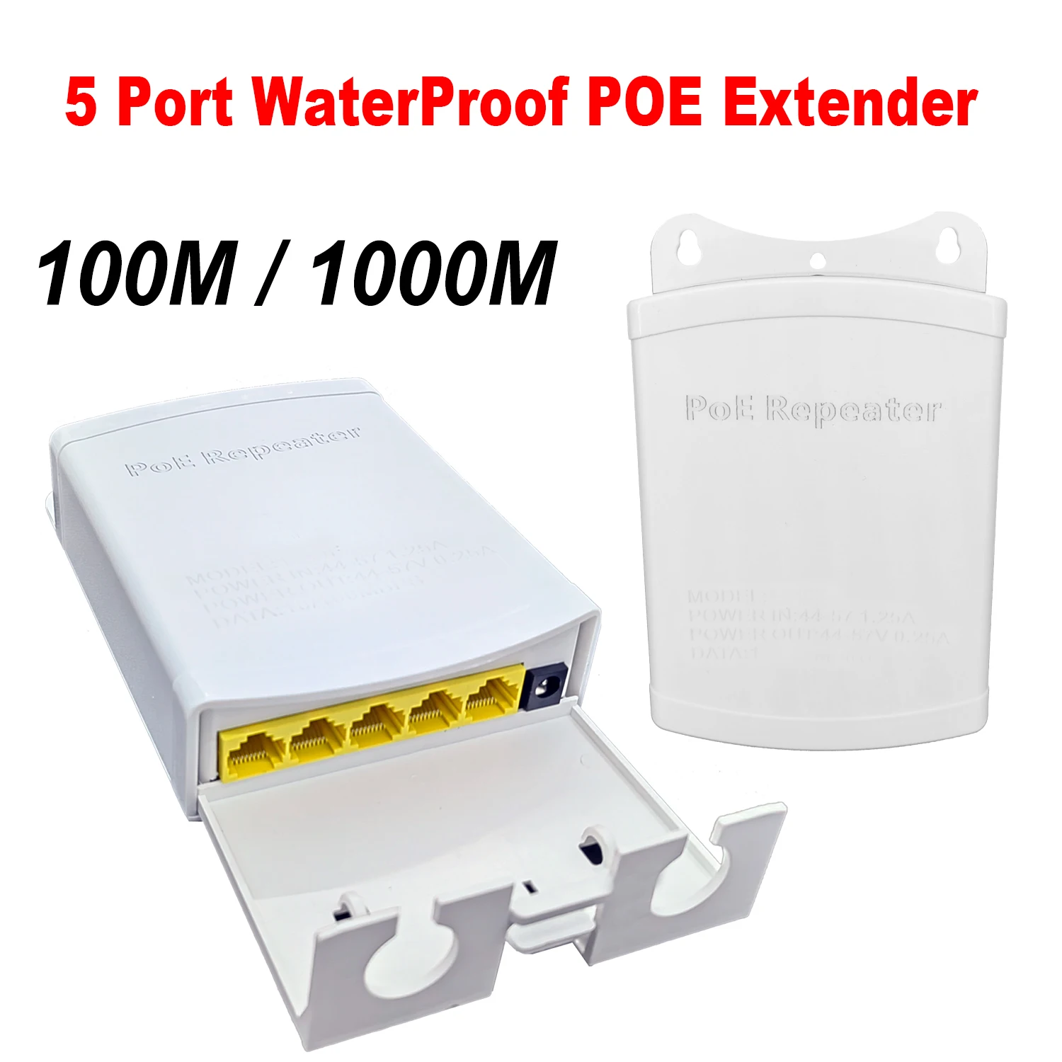 5-Port-wasserdichter POE-Extender, 4-Port-Repeater, 100/1000 Mbit/s, Outdoor-Netzwerk, IP55 VLAN, 44–57 V, für POE-Kamera, Wierless AP Image