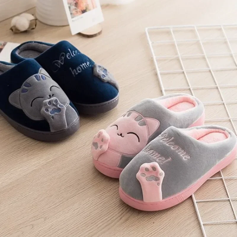 Frauen Winter warme Hausschuhe Cartoon Katze Schuhe pelzigen Plüsch Rutschen runde Zehen Wohnungen Indoor Home Schlafzimmer Boden Hausschuhe Damen Schuh Image