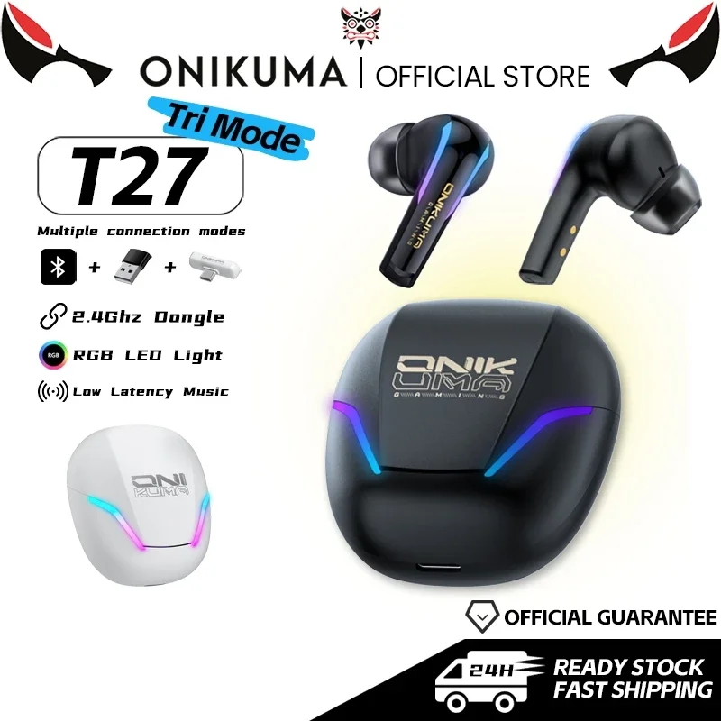 ONIKUMA T27 Drahtlose Kopfhörer 2,4 GHz Dual Mode Ohrhörer Niedrige Latenz Gaming Headset Mit Lade Box Touch Control Headsets RGB Image