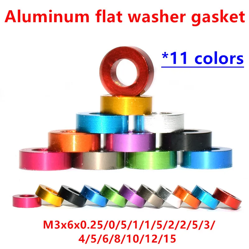 20 teile/los m3 aluminium scheibe M3 * 6*0,25/0,5/1/1,5/2/2,5/3/4/5/6/8/10mm M3 bunte Eloxierte aluminium flache Scheiben Dichtung Image