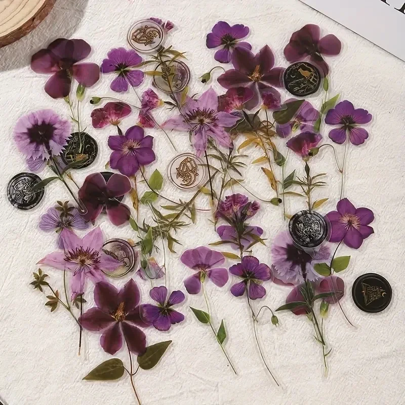 Journamm 40 Stück Blumen-Kollektion PET-Aufkleber, dekoratives handgefertigtes Scrapbooking-Material, Tagebuch, Album, Bastelbedarf Image