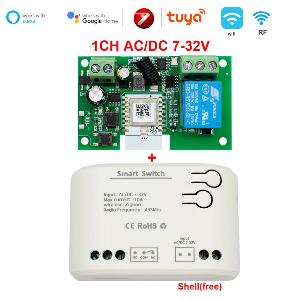 1CH Zigbee Tuya Smart Home Relais Modul 85-250V 220V Relais AC DC 12V 24V 7-32V Funktioniert Alexa Google Assistent Smart Licht Schalter Image