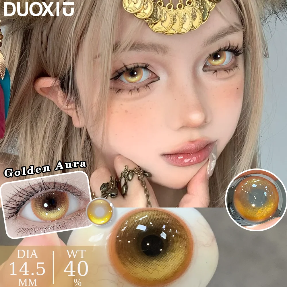 DUOXIU 1 Paar farbige Kontaktlinsen, Cosplay, modische gelbbraune Linsen für Augen, Dioptrien, Myopie, weiche Kontaktlinsen, jährlich