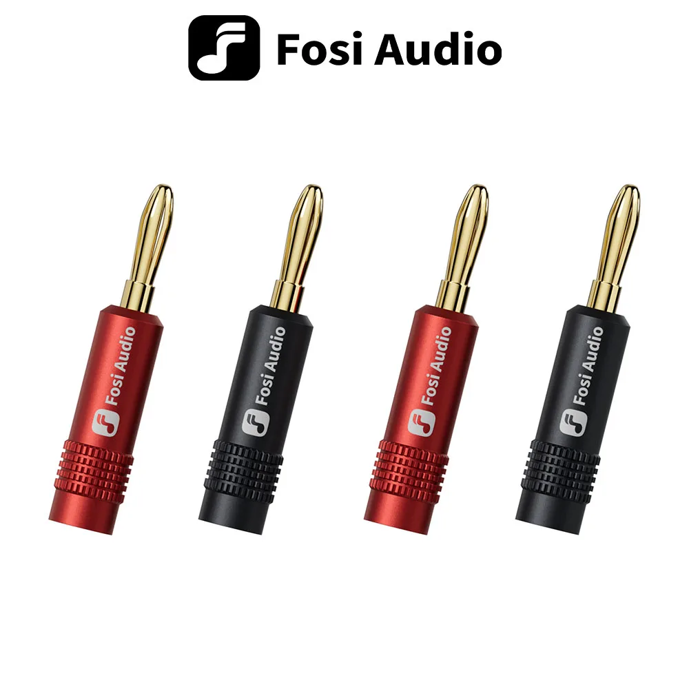 Fosi Audio-Bananenstecker, 2 Paar/4 Stück, schwarz und rot, 24 Karat vergoldet, Doppelschrauben-Klinkenstecker für Verstärker, Lautsprecher, Empfänger Image