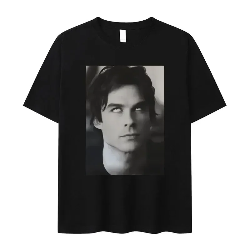 Damon Salvatore Ian Somerhalder TV Show T-shirt für Frauen Sommer Tops T-shirts Oansatz Frauen Kleidung Streetwear Weibliche T Shirt Image