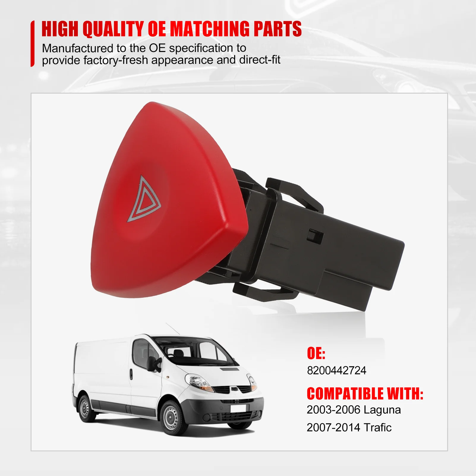 8200442724 Warnung Licht Taste Notfall Blink Lampe Schalter Für Renault Trafic Espace Nissan Laguna Vauxhall Vivaro 820048004 Image