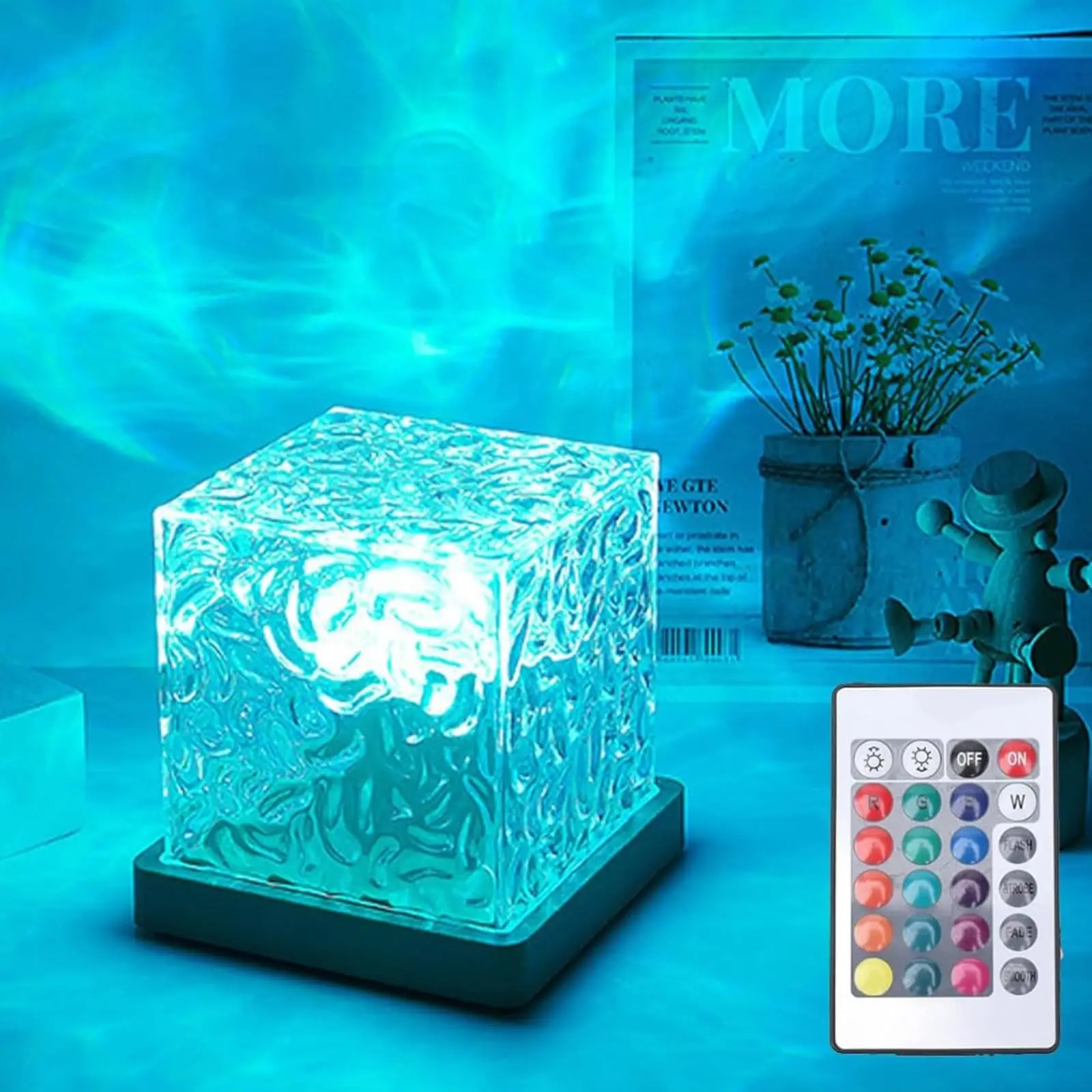 Ozean Welle Aurora Projektor Licht 16 Farben Dynamische Rotierende Flamme Kristall Lampe Mit Fernbedienung RGB Dimmbar Für Wohnzimmer Dekor Image