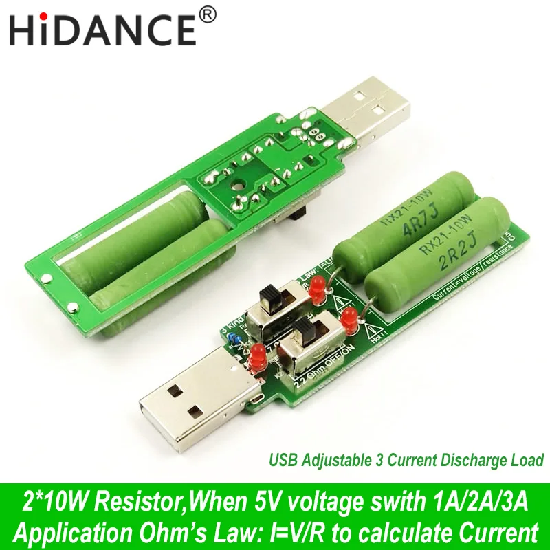USB widerstand dc elektronische last Mit schalter einstellbar 3 strom 5V1A/2A/3A batterie kapazität spannung entladung widerstand tester Image