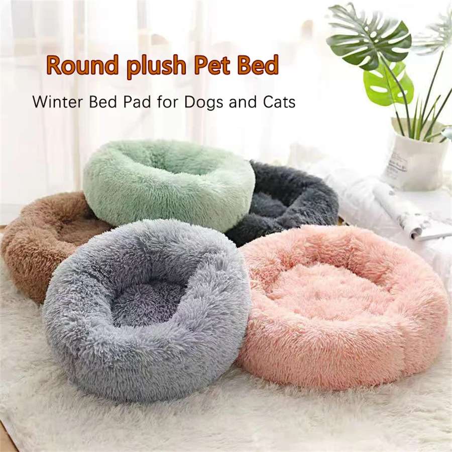 Weiches Haustier-Katzenbett, Plüsch, warm, Kunstfell, Hund, ruhiges Bett, Donut, rundes Bett, bequemes Schlafen, waschbar, für kleine, mittelgroße Hunde und Katzen