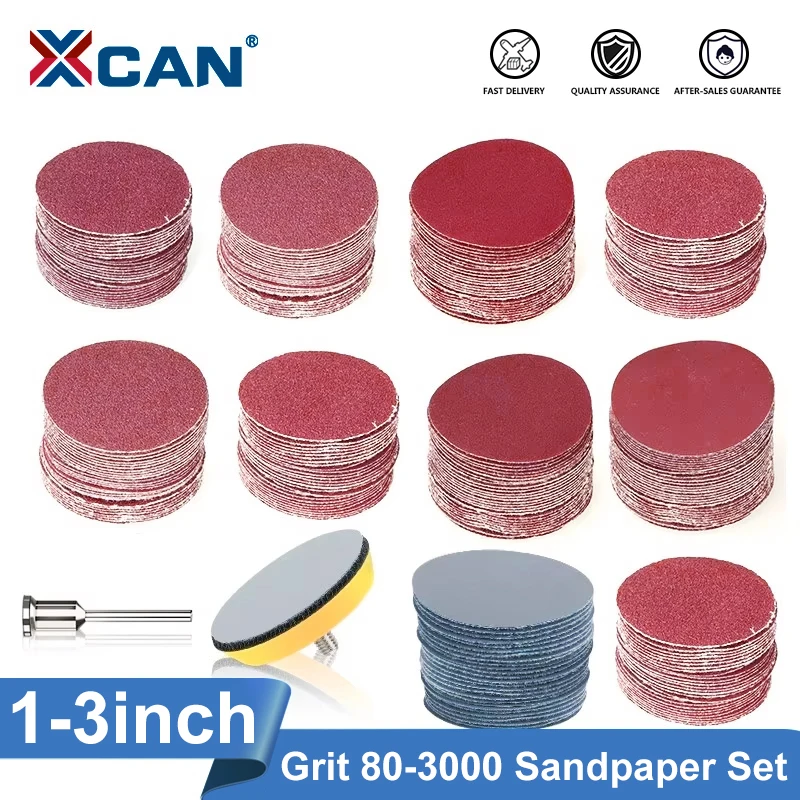 XCAN Schleifen Disc 1/2/3inch Runde Schleif Trocken Schleifpapier mit Back-up-Pad Für polieren Reiniger Werkzeuge Schleifen Papier Image