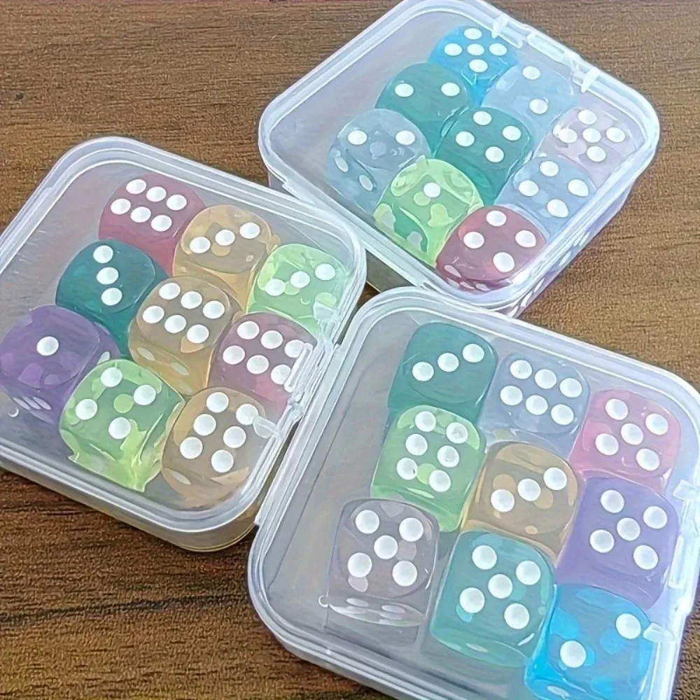9 Stück in einer Box, 14 mm groß, transparente Würfel in einer Box, Würfel zum Werfen, Sieb für Würfel Image