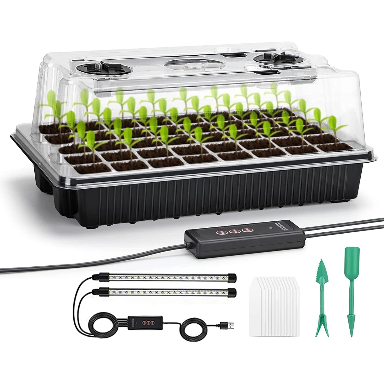 1 Set, Seed Starter Trays Mit 2 Langen Streifenwachstumslampen, 40 Zellen Seed Starter Kit Mit Feuchtigkeitskuppel, Keimlingsstarter-Trays Für Keimlingskeimungskit, Keimlingsstart, Vermehrung, Klonen Von Pflanzen Image