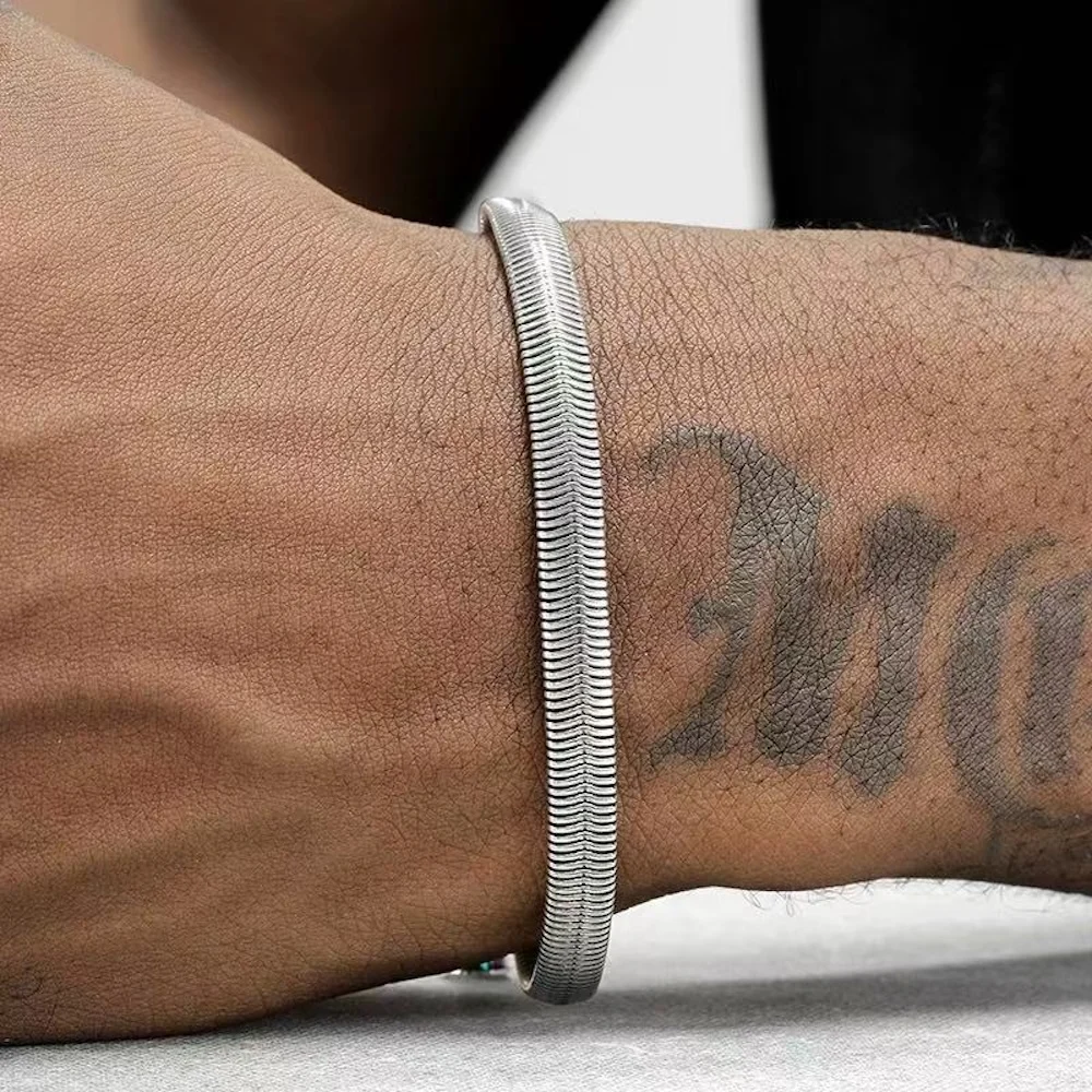6 mm Retro Herren 925 Sterling Silber flaches Schlangenkettenarmband Hip Hop Party Modeschmuck Trends Accessoires Geschenke