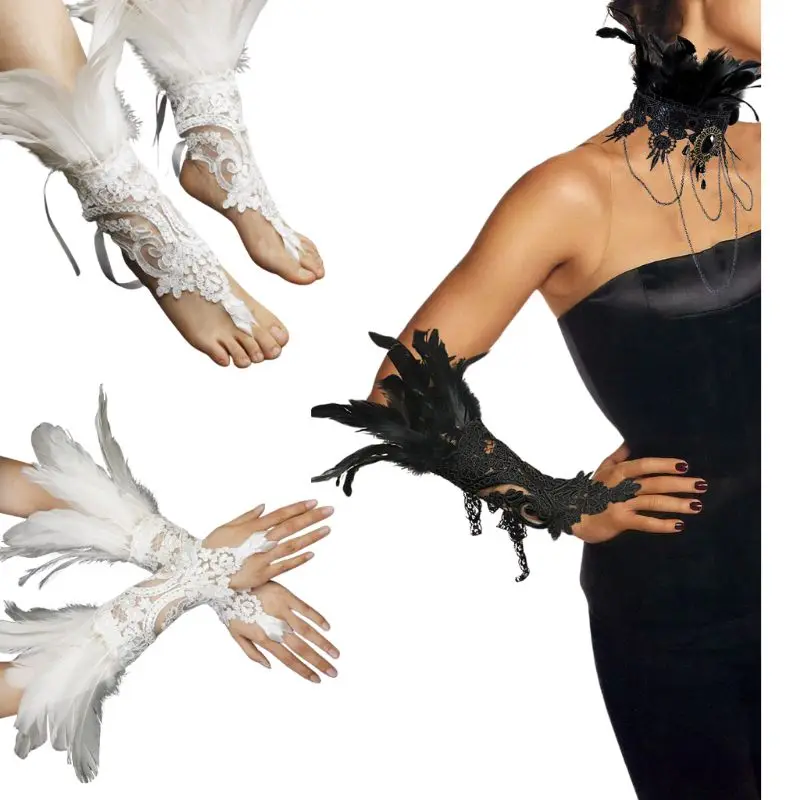 Mode Feder Ärmel Manschetten Handschuhe Party Cosplay Spitze Handgelenk Manschetten Pelz Hülse Pelzigen Zubehör Karneval Bühne Zeigen Kostüm