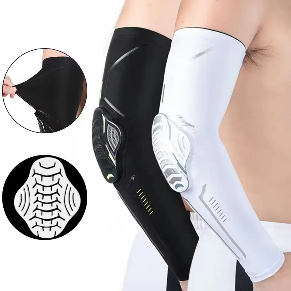 1 x atmungsaktive Sport-Armstulpen mit Kompressions-Ellenbogenschützern, Waben-Aufprallschutz für Outdoor-Basketball, Fußball, Wandern Image