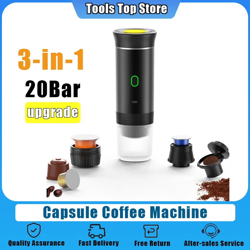 3 in 1 tragbare elektrische Kapsel-Kaffeemaschine, Kaffeekanne, Espressokanne, kabellose Heizung, 20 Bar, Pumpenpresse, Extraktion von Kaffeepulver Image