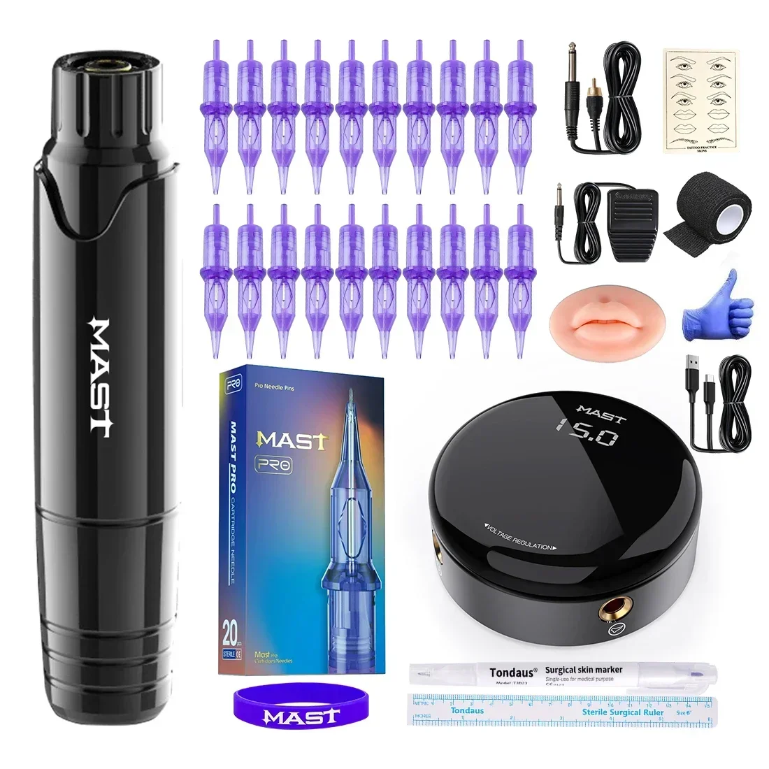 Mast P10 Komplettes Tattoo-Set Permanent Make-up Tattoo-Maschine Stift-Set Netzteil Mast PRO Cartridge für Tätowierer Image