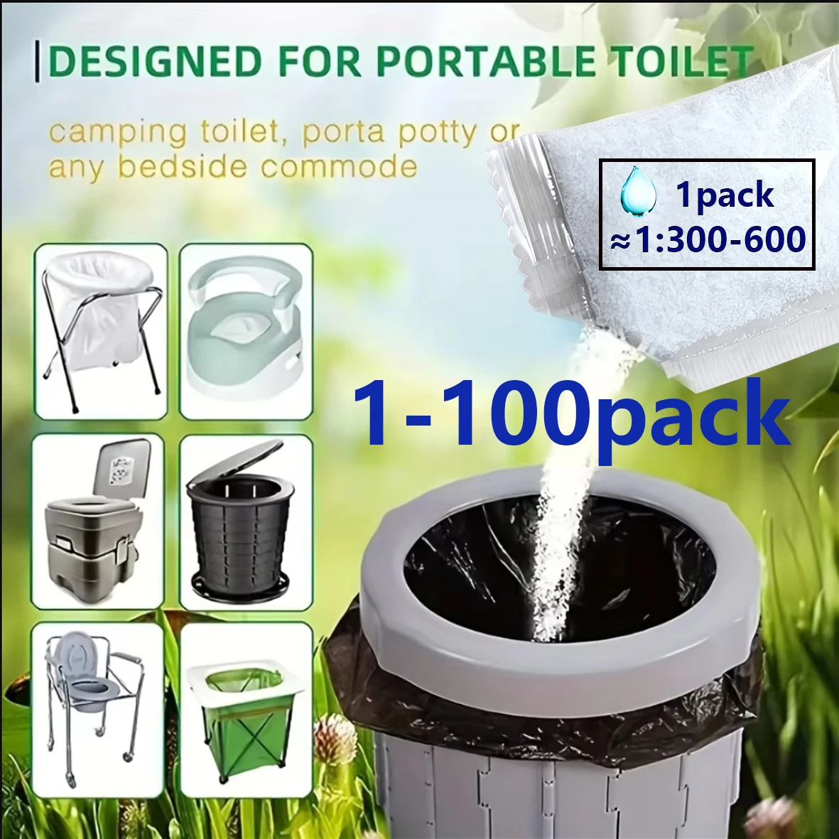 Camping, Outdoor Tragbare Toilette Absorbierendes Gel, Camping-Toiletten-Gelpulver, Geruchskontrollierendes Urin-Flüssigabfall-Gel, Öko-Absorbierendes Gel Image