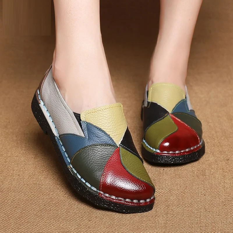 Designer-Patches, Ballerinas für Damen, luxuriöse Vintage-Schuhe, große Größe 42, Damen-Mokassins aus echtem Leder, Mutter-Regenbogen-Loafer