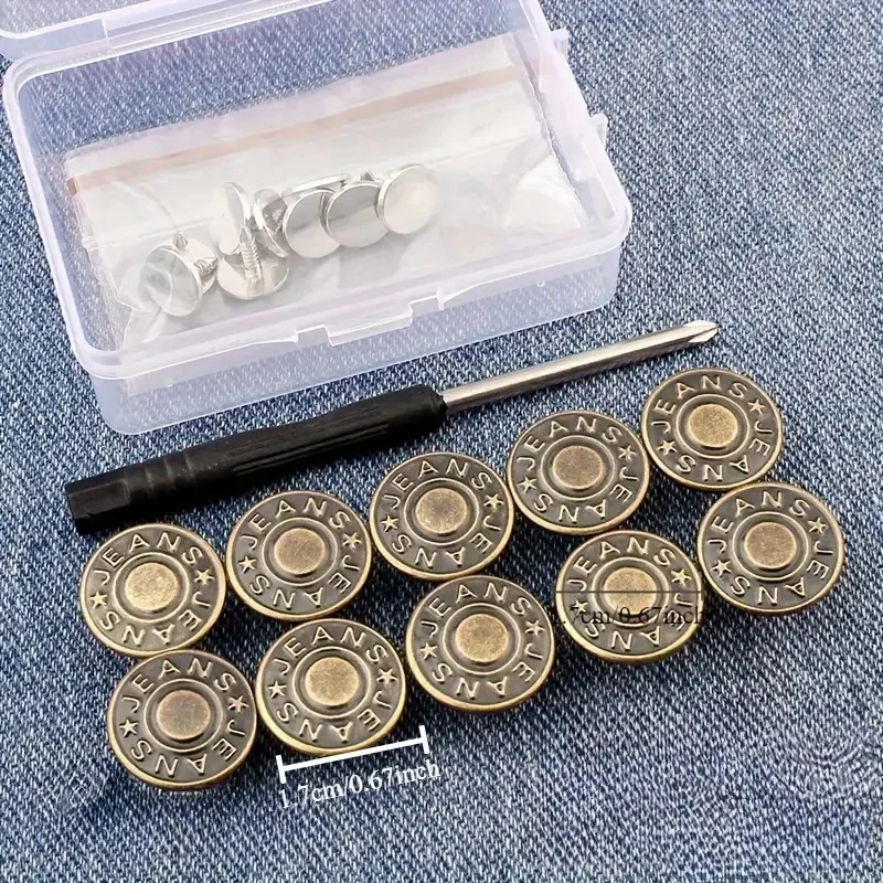 10 Teile/paket 17mm Jeans Taille Tasten Einstellbare Nagel Kostenloser Taille Extender Tasten Abnehmbare Kleidung Schnalle Mit Schraubendreher Image